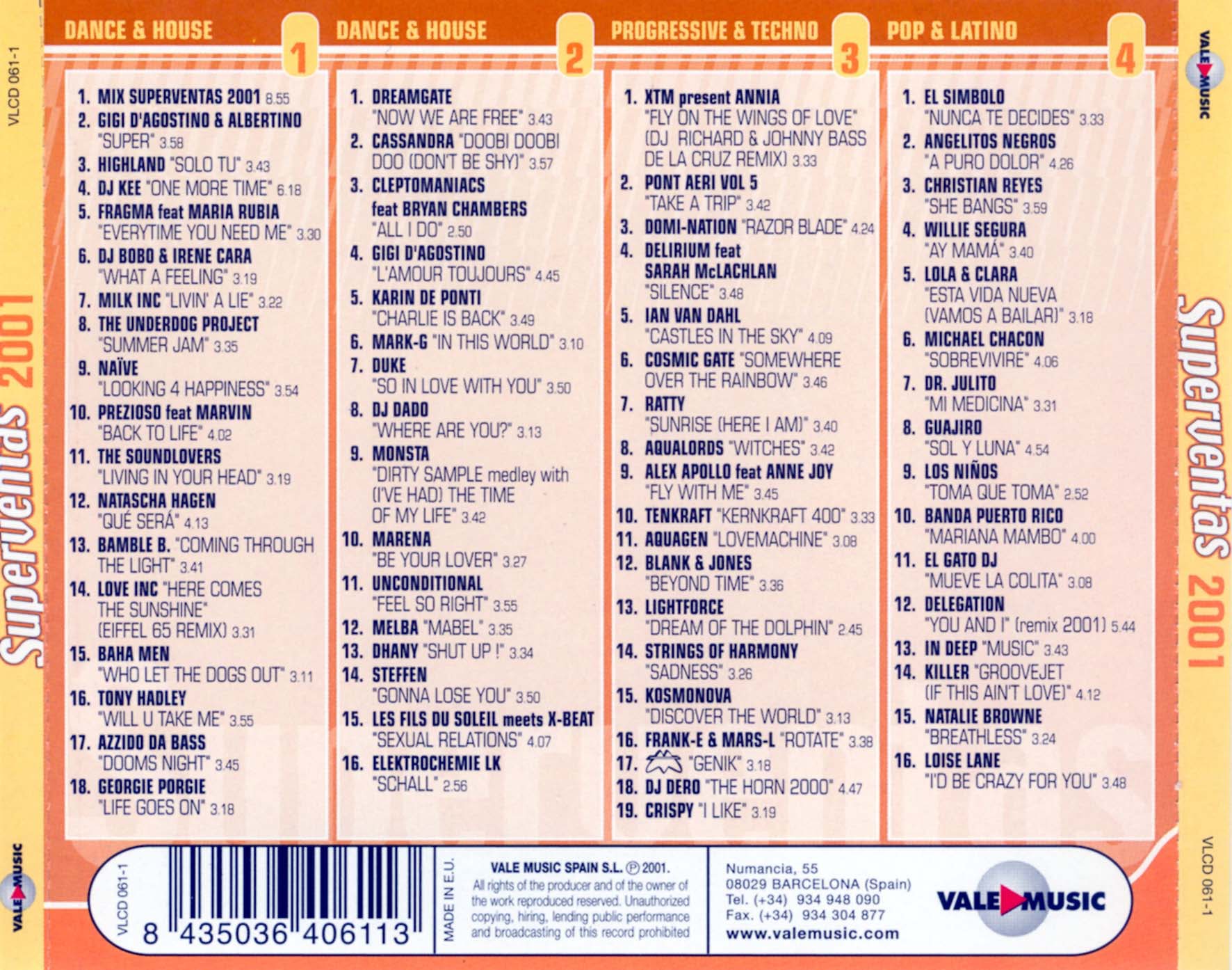Caratula trasera de Superventas 2001